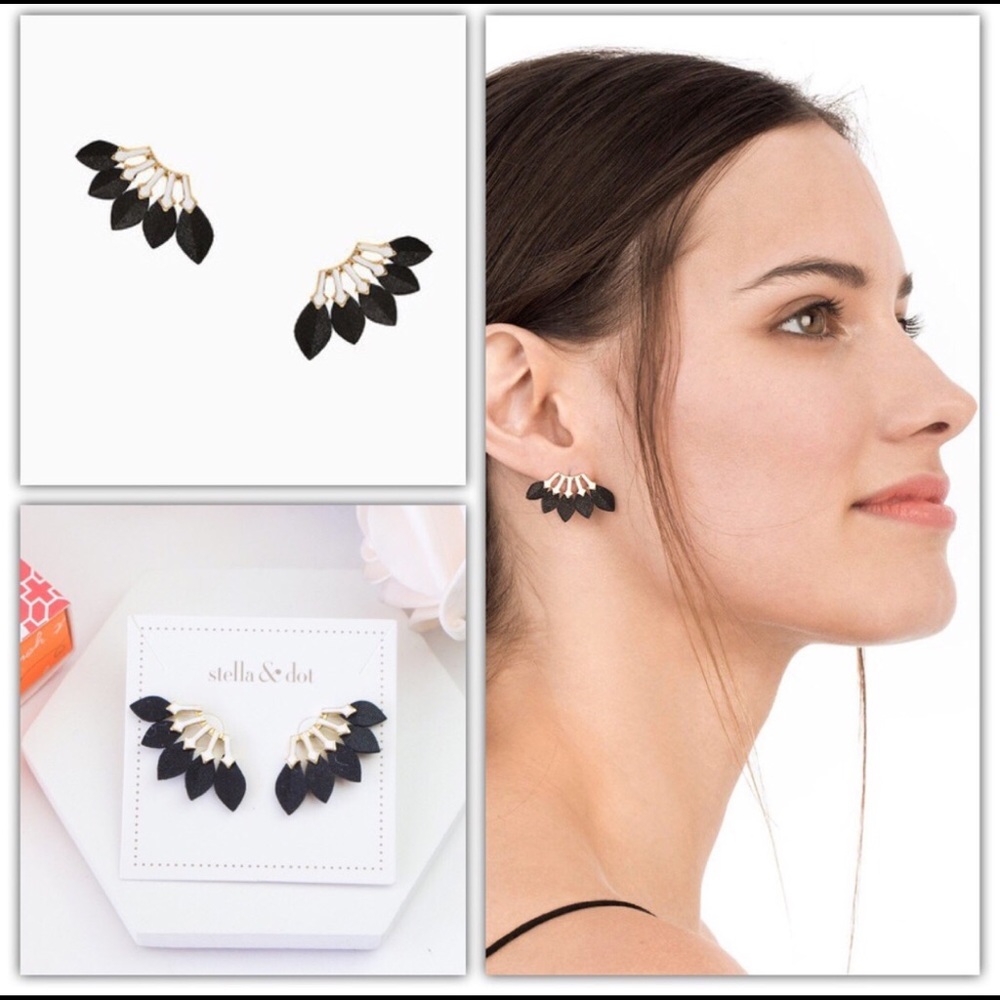 Stella & Dot Feather Studs Black Gold